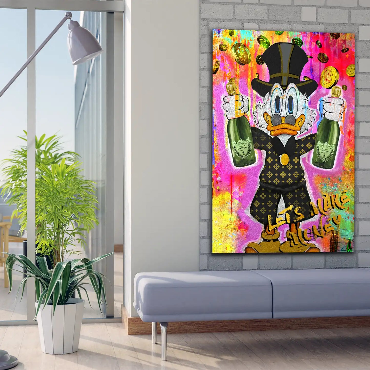 Wandbild Kunstwerk Rich Duck Pop Art Make Money