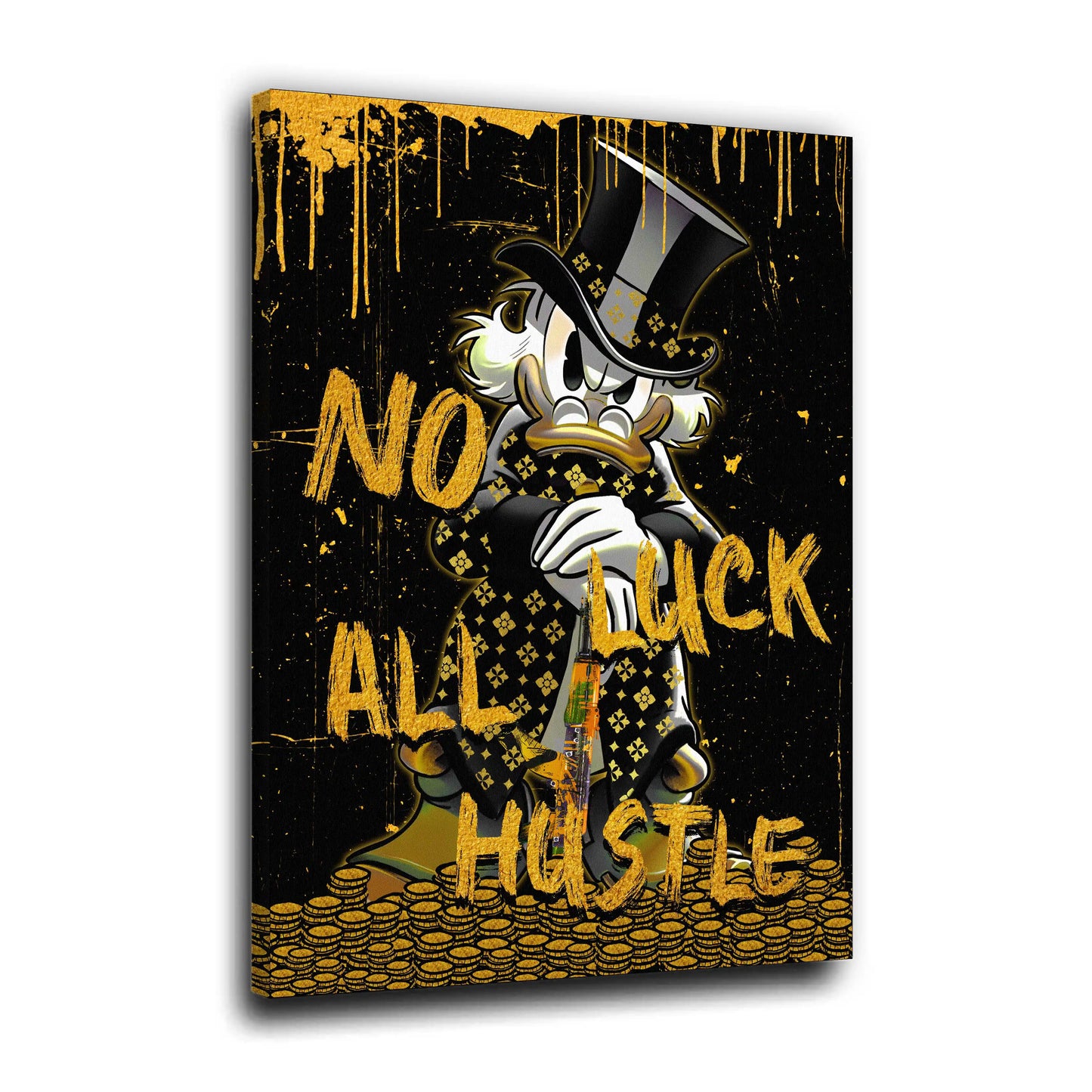 Wandbild Kunstwerk Pop Art Duck Gold Edition No Luck All Hustle