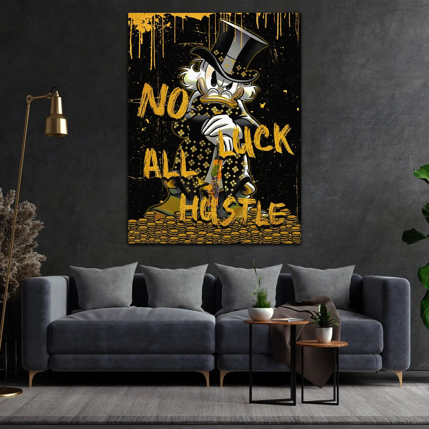 Wandbild Kunstwerk Pop Art Duck Gold Edition No Luck All Hustle