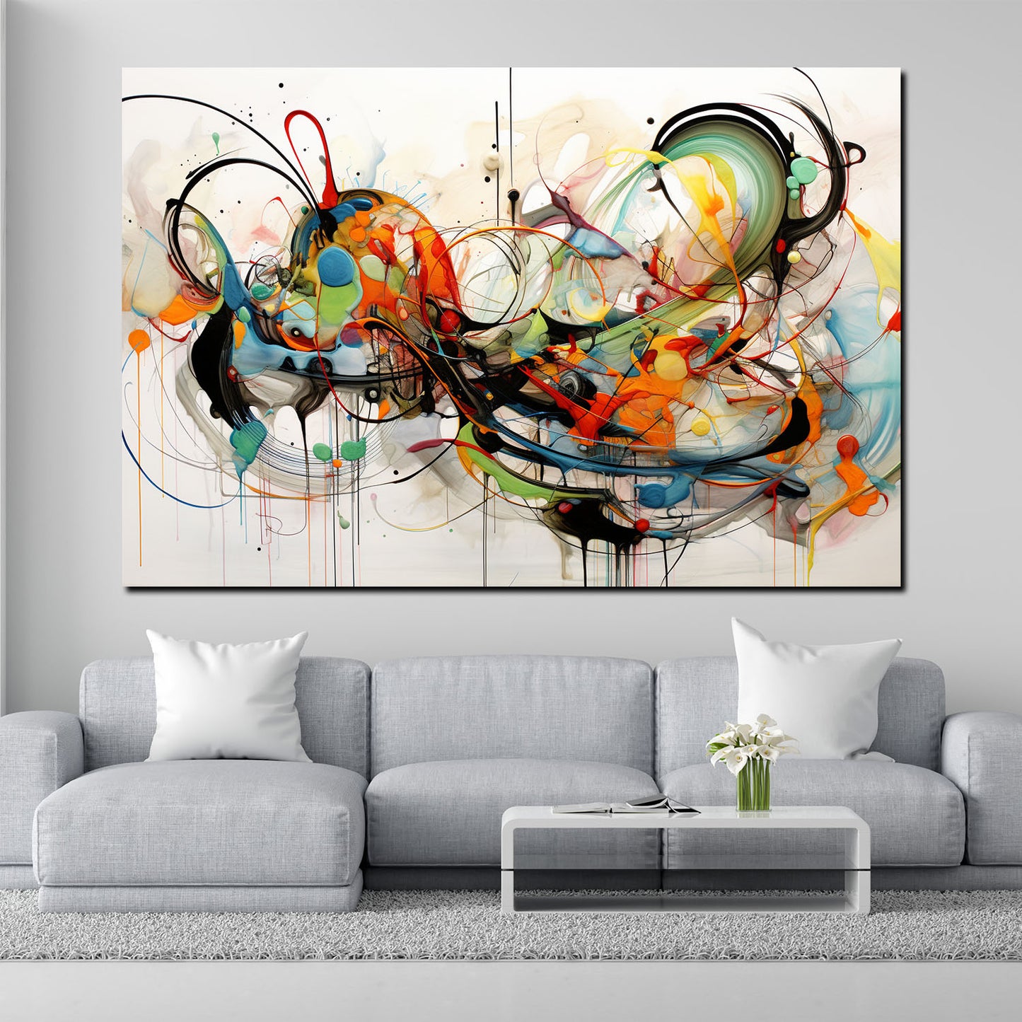 Wandbild Kunstwerk Abstract Lines, bunt mit Farben und Linien