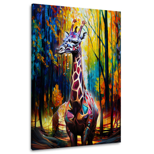 Wandbild Kunstwerk Abstrakt Giraffe im Wald