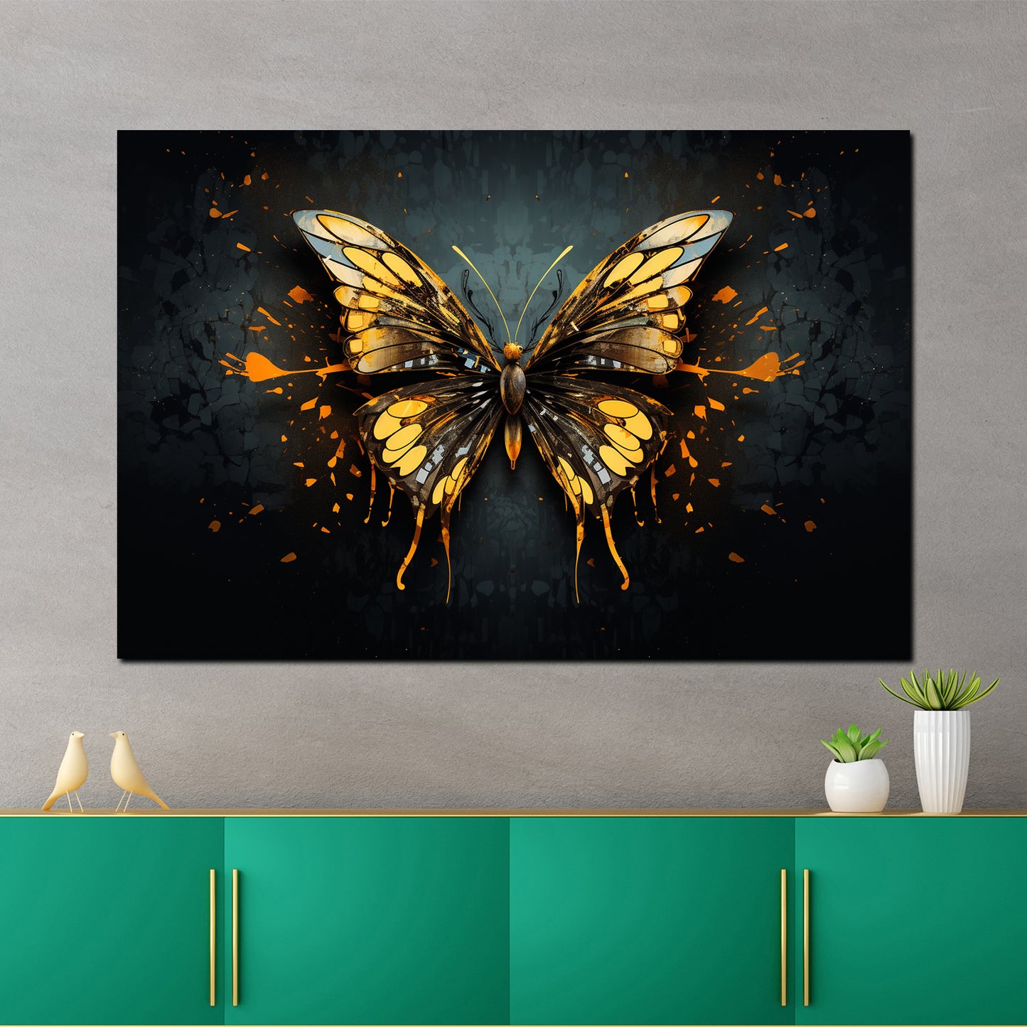 Wandbild Kunstwerk Abstrakt Schmetterling Dark Mode