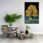 Wandbild Kunstwerk Baum mit Hirsch in Gold Look