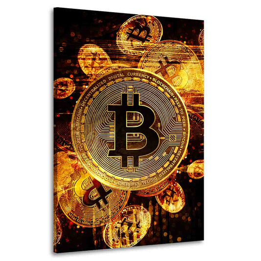 Wandbild Kunstwerk Bitcoin Abstract Gold, Kryptowährung, Trading & Börse