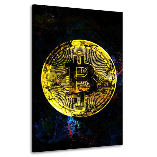 Wandbild Kunstwerk Bitcoin Dark Blue, Kryptowährung, Trading & Börse