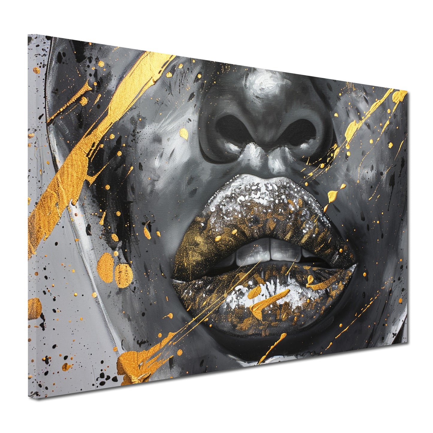 Wandbild Kunstwerk Black Women volle Lippen Gold Style