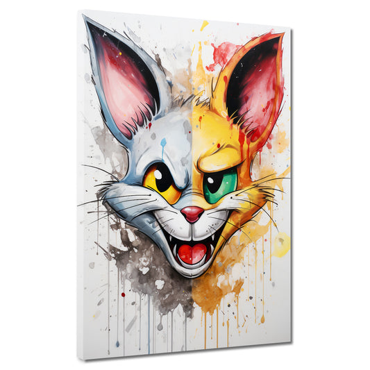 Wandbild Kunstwerk Comic Katze Two Faces Pop Art