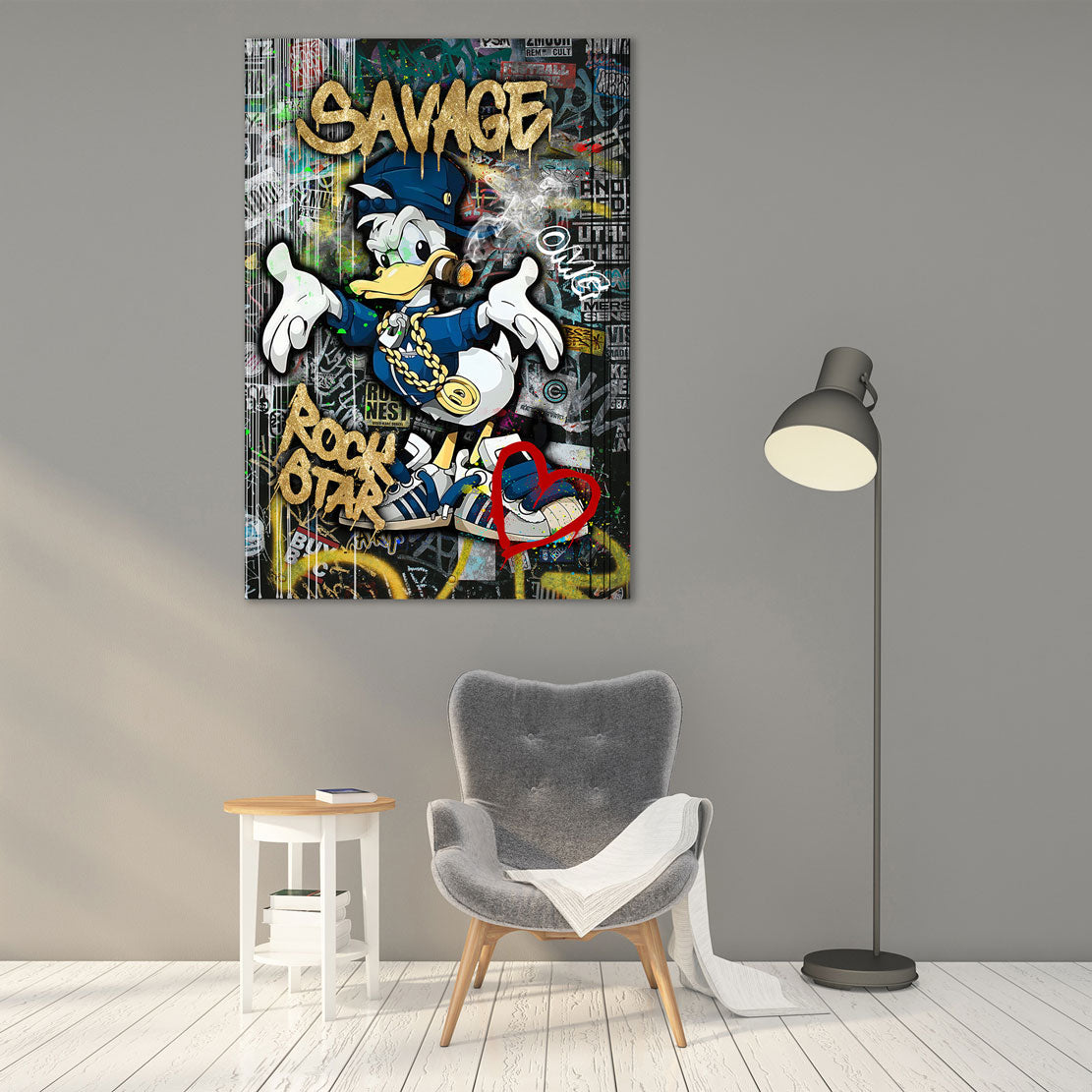 Wandbild Kunstwerk Duck Rockstar Pop Art Style