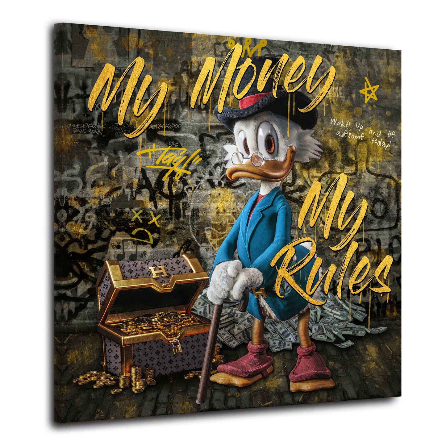 Wandbild Kunstwerk Duck Style My Money My Rules, Comic Gold Edition