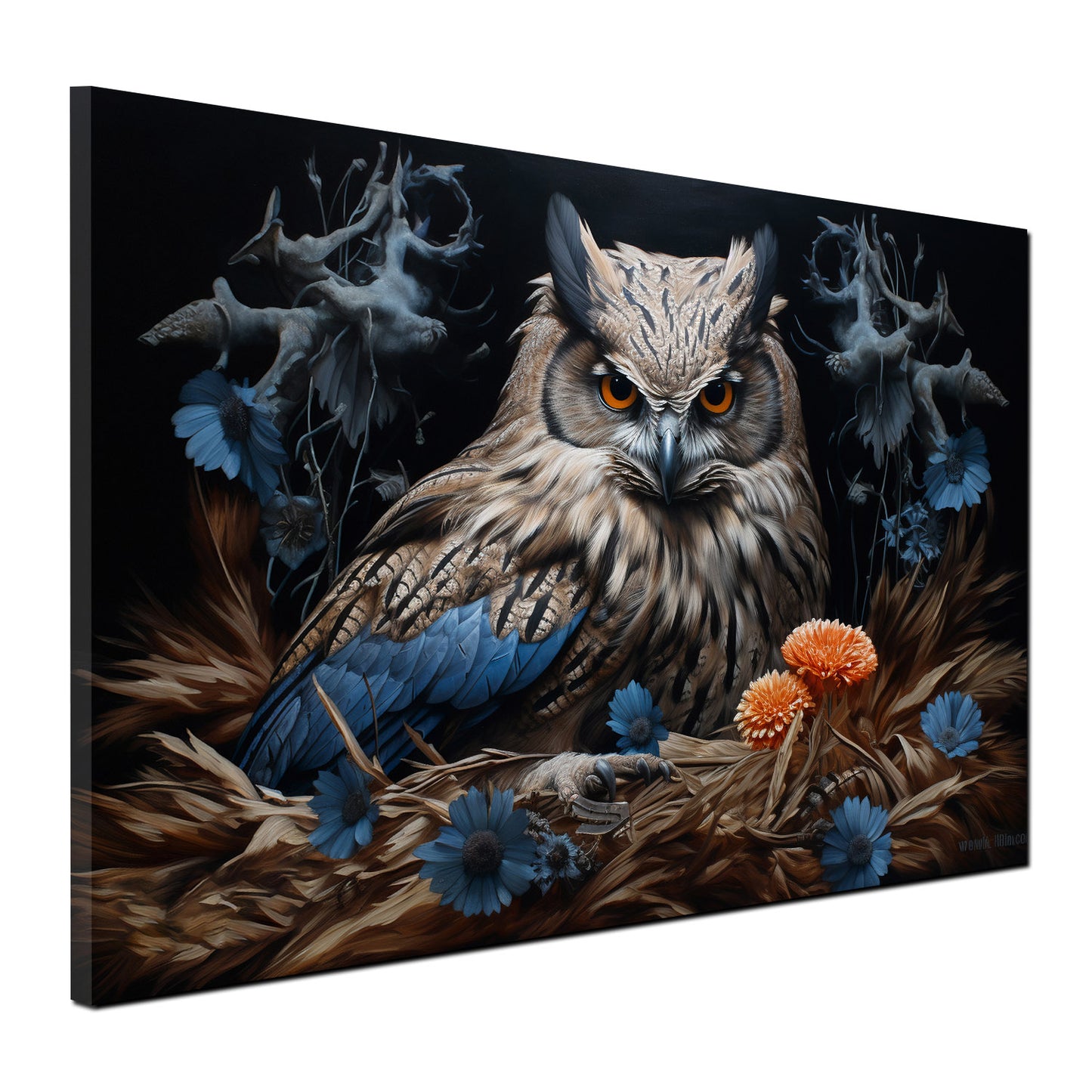 Wandbild Kunstwerk Eule im Nest Blue Style