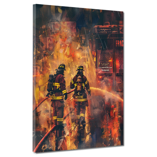 Wandbild Kunstwerk Feuerwehrmänner löschen Feuer