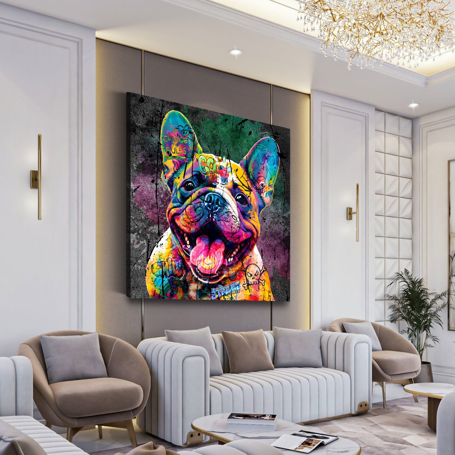 Wandbild Kunstwerk Französische Bulldogge Graffiti Street Art Style, Hund