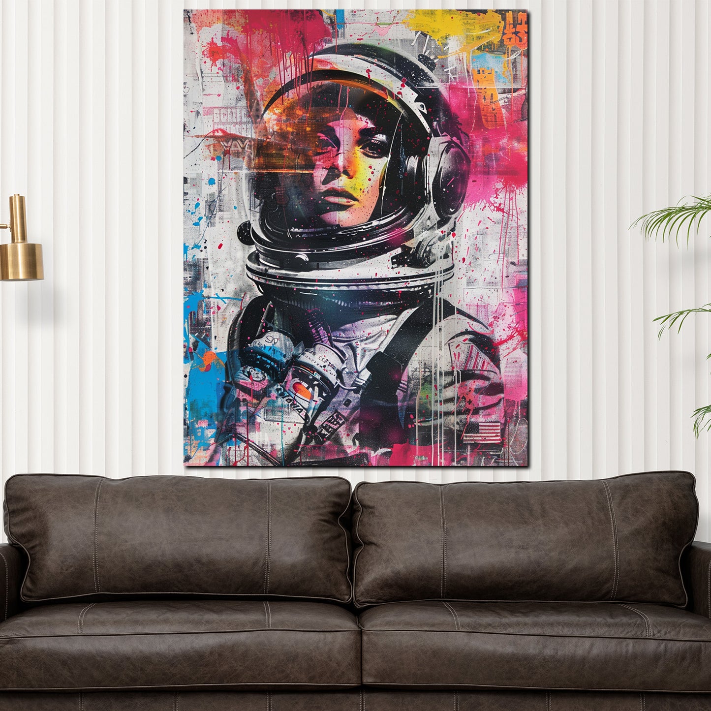 Wandbild Kunstwerk Frau im Astronautenanzug farbenfroh