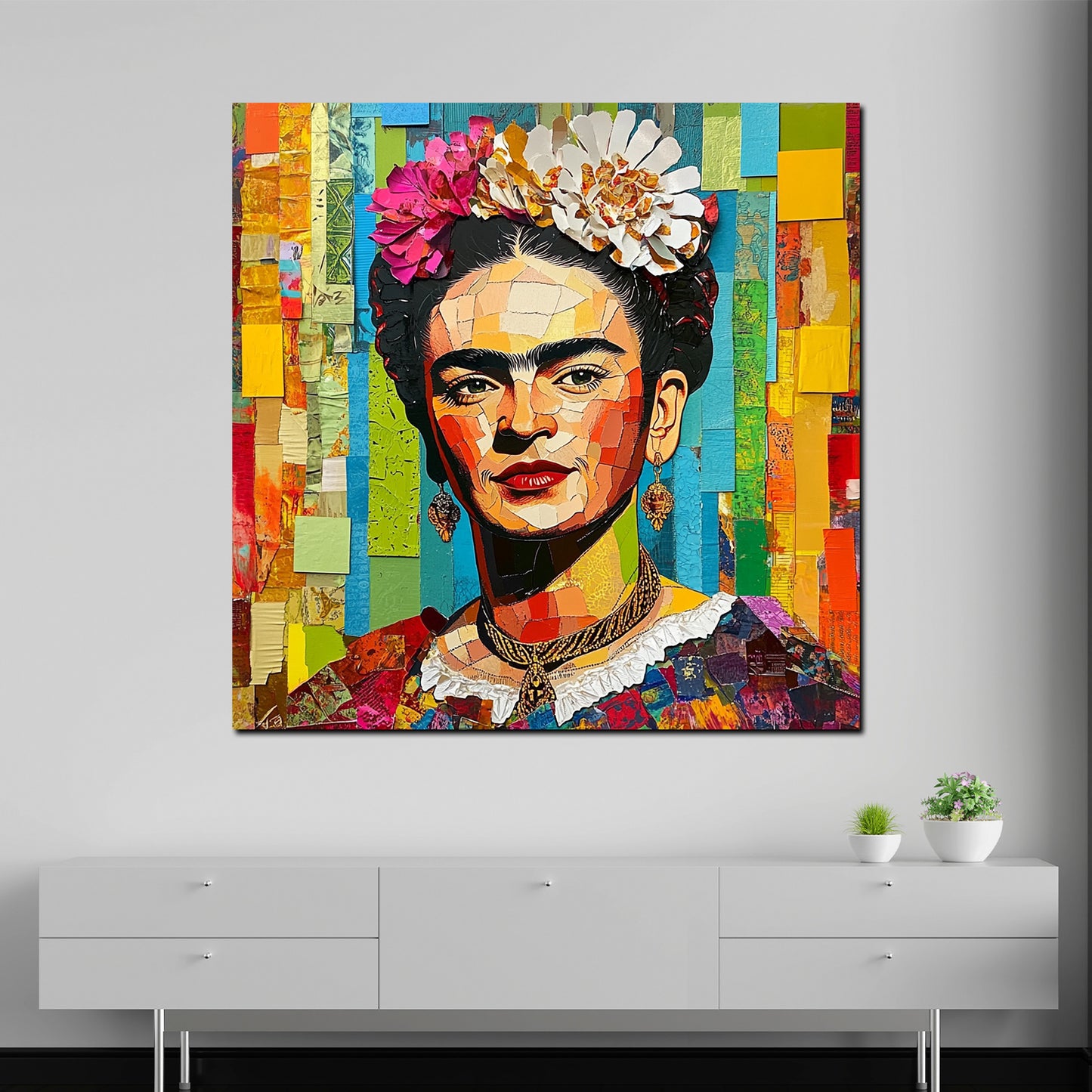 Wandbild Kunstwerk Frida kreatives Mosaik Design bunt