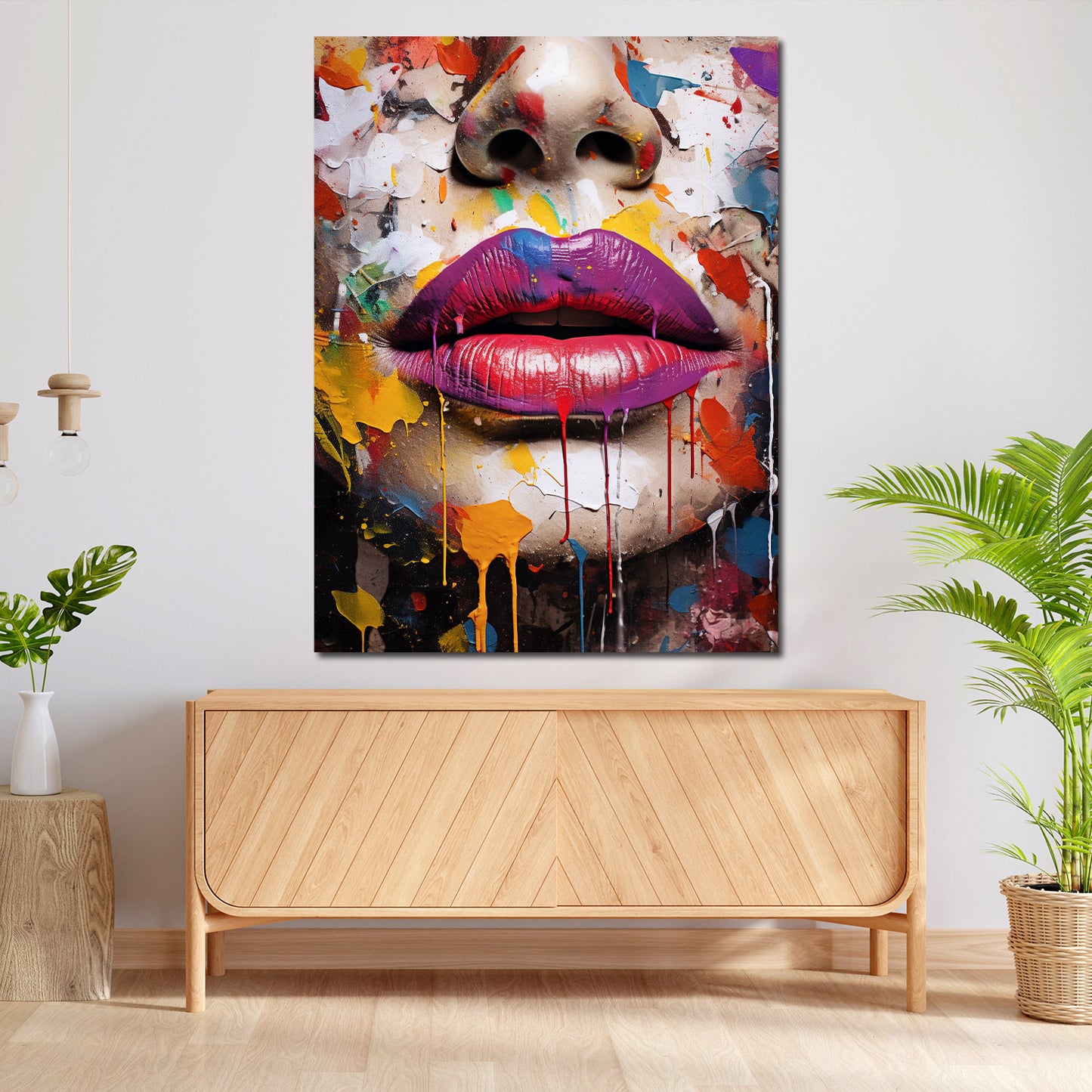 Wandbild Kunstwerk Gesicht & Lippen Pop Art Splatter, Frau