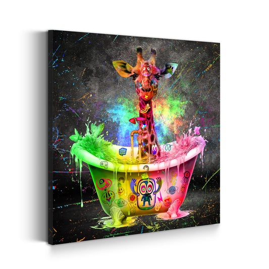 Wandbild Kunstwerk Giraffe in Badewanne Graffiti Pop Art Style