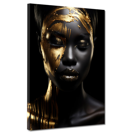 Wandbild Kunstwerk Gold afrikanische Frau frontal