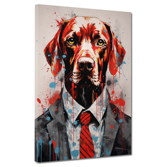 Wandbild Kunstwerk Hund im Anzug Pop Art Red