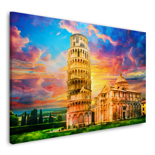 Wandbild Kunstwerk Italien Pisa mit schiefem Turm bei Sonnenuntergang