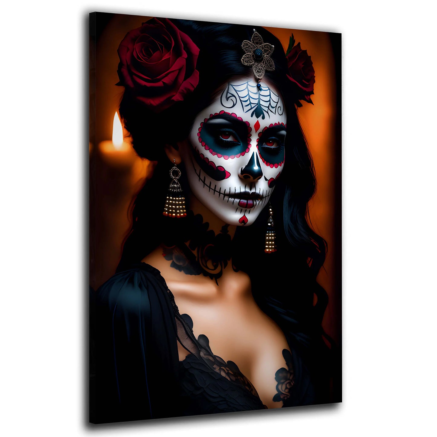 Wandbild Kunstwerk La Calavera Catrina im Spitzenkleid