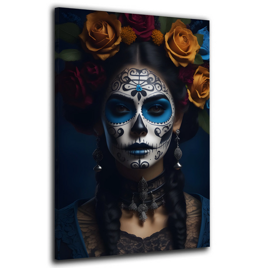 Wandbild Kunstwerk La Catrina mit Rosenkranz