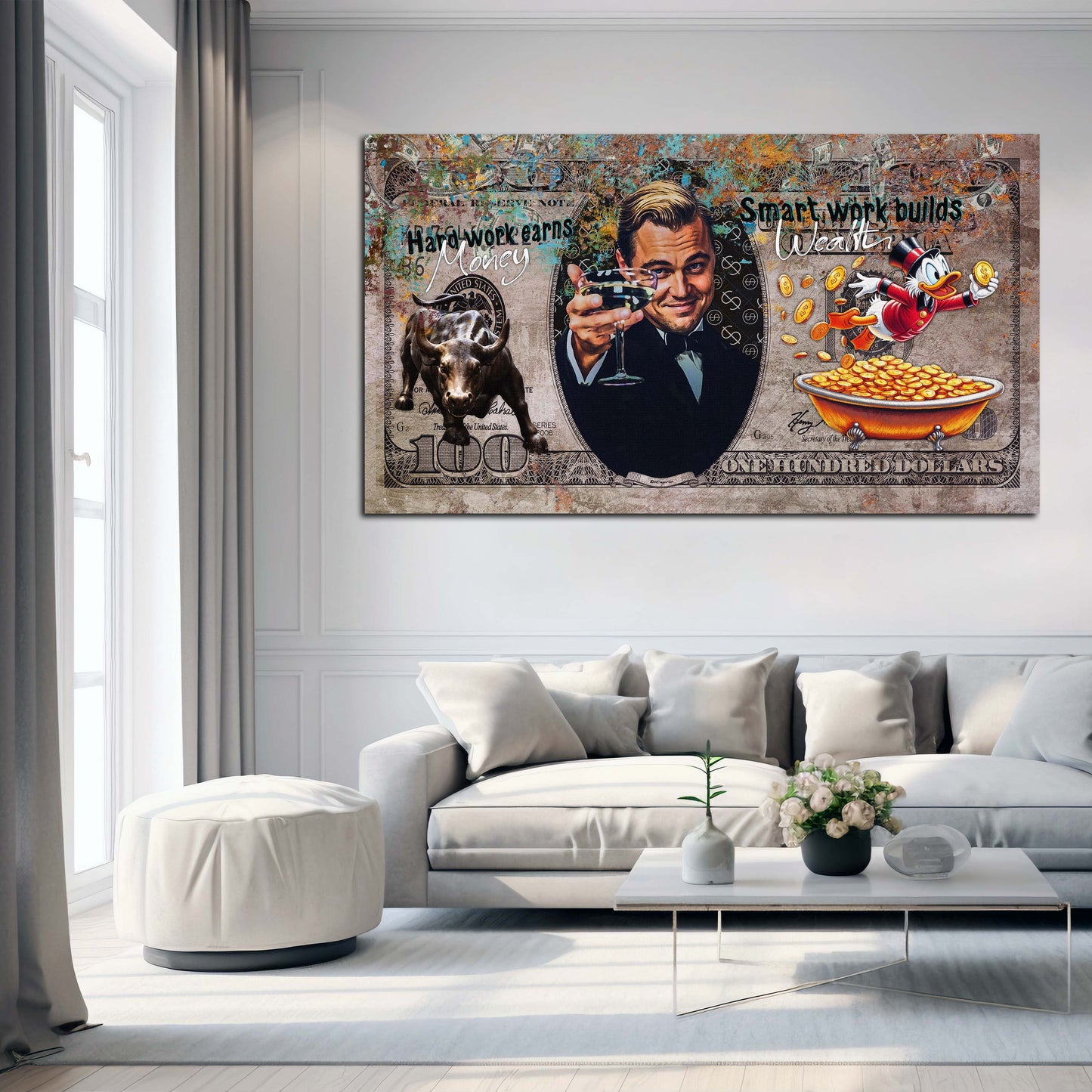 Wandbild Kunstwerk Leo Gatsby Hard Work Money Smart Wealth