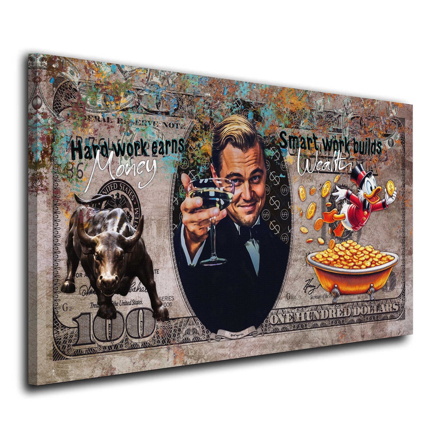 Wandbild Kunstwerk Leo Gatsby Hard Work Money Smart Wealth