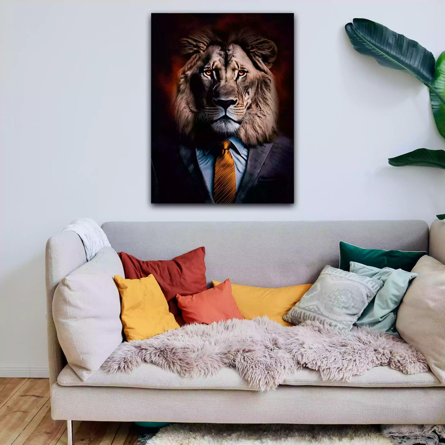 Wandbild Kunstwerk Löwe in Business Look für Erfolg und Motivation