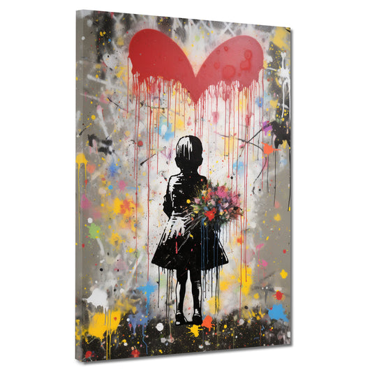 Wandbild Kunstwerk Mädchen mit Herz abstrakt Street Art Banksy Art