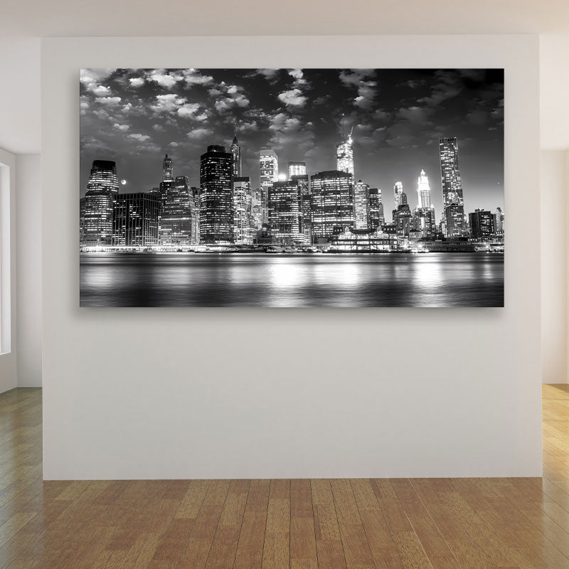 Wandbild Kunstwerk Manhattan New York Skyline Night Style schwarz weiß, USA