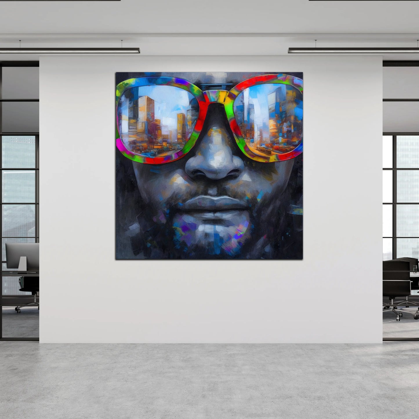 Wandbild Kunstwerk Mann mit Sonnenbrille Gesicht Pop Art