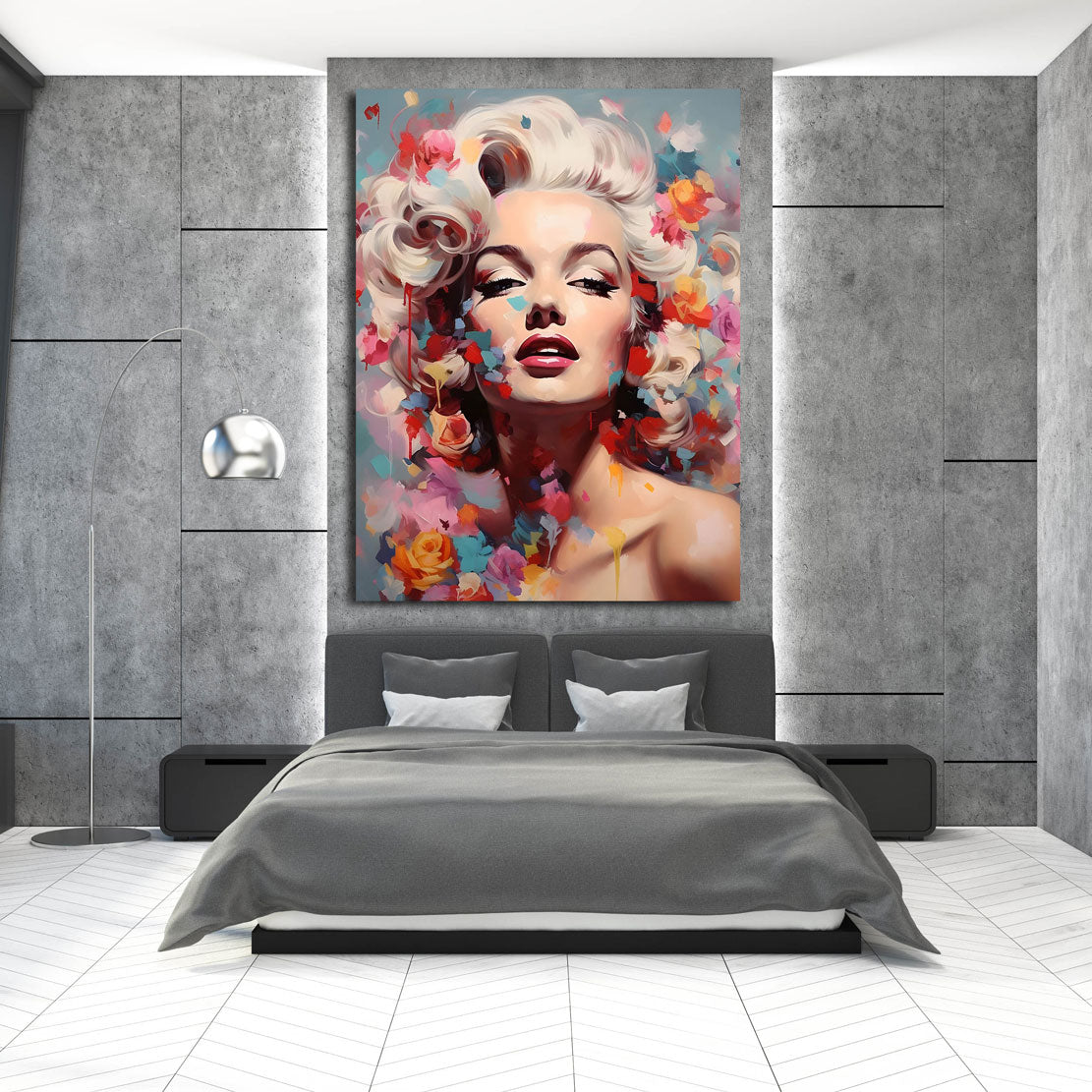 Wandbild Kunstwerk Marilyn abstrakt mit Rosen