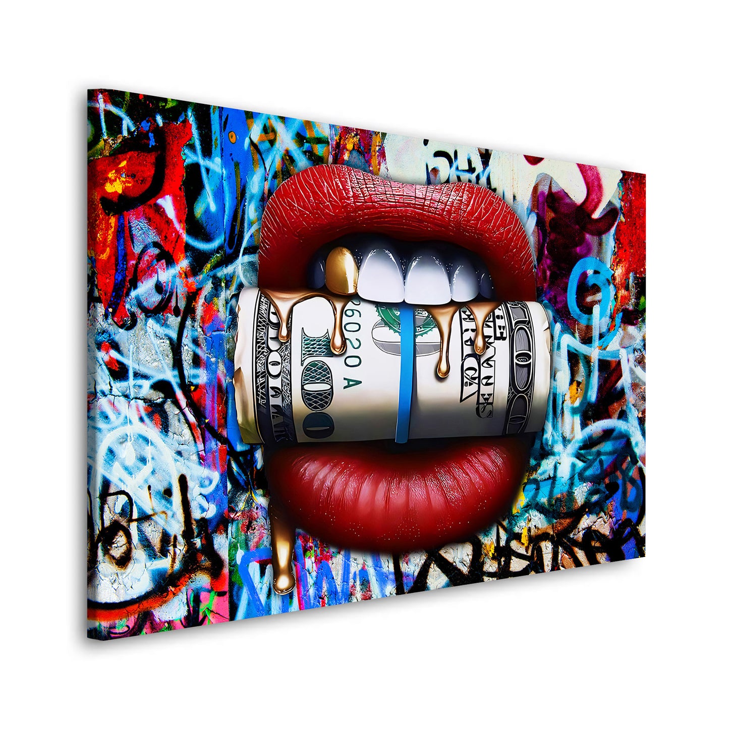 Wandbild Kunstwerk Money Lips Graffiti Pop Art Style