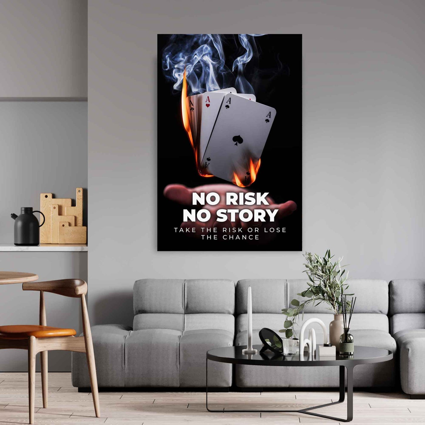 Wandbild Kunstwerk Motivation No Risk No Story