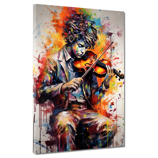 Wandbild Kunstwerk Musik Pop Art Junge mit Violine Colour Splash