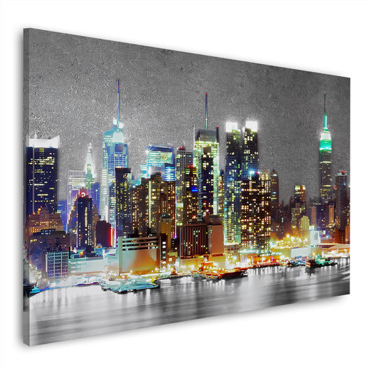 Wandbild Kunstwerk New York leuchtende Skyline, USA