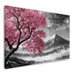 Wandbild Kunstwerk Pinker Baum in schwarz weiß Landschaft