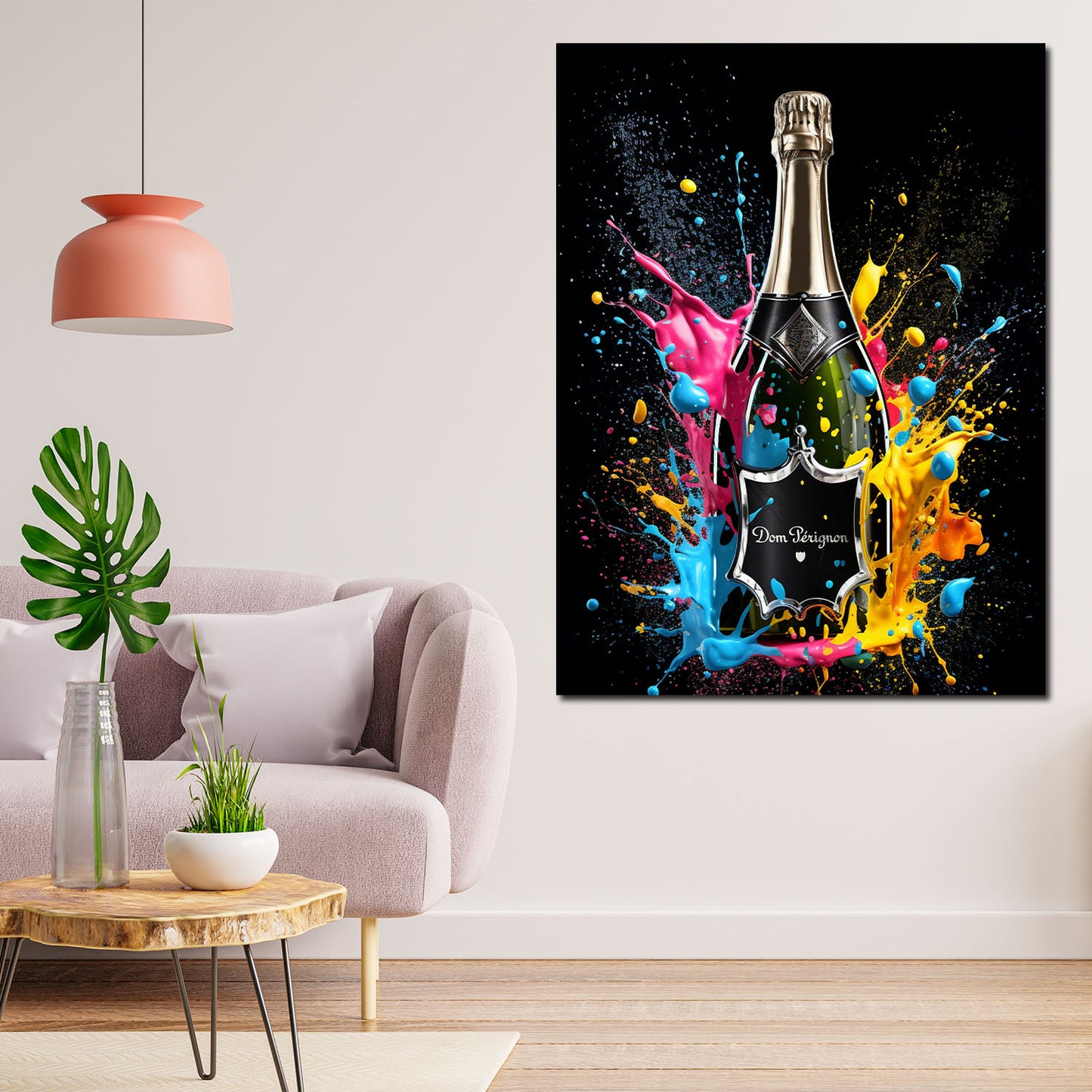 Wandbild Kunstwerk Pop Art Flasche Champagner