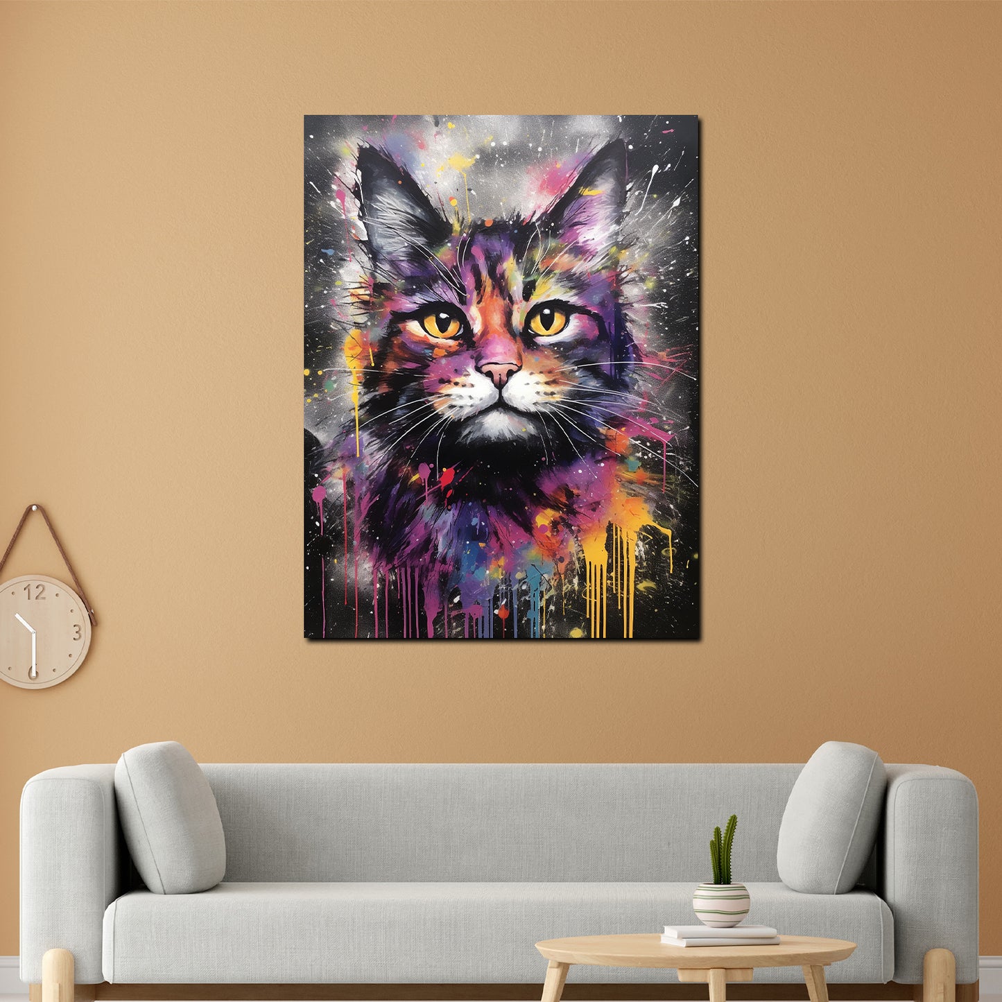 Wandbild Kunstwerk Pop Art Katze Splash