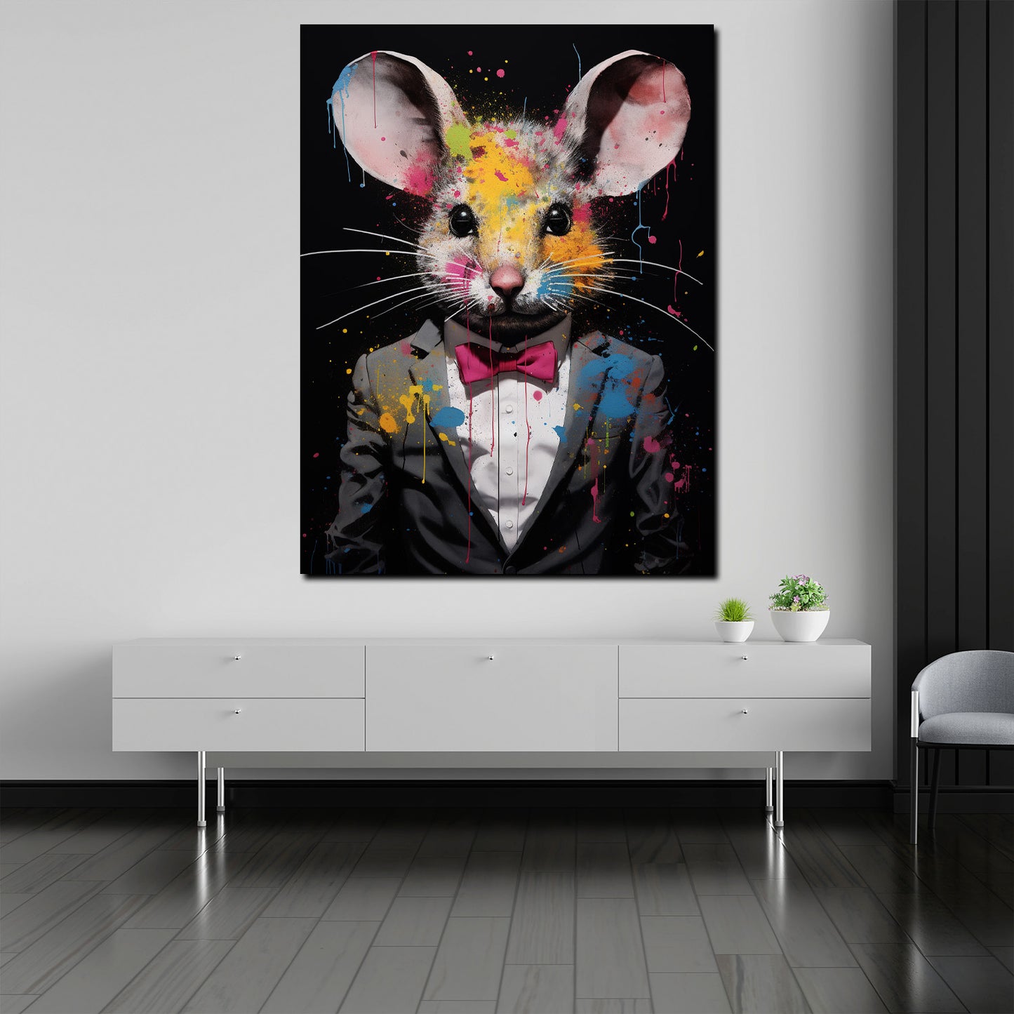 Wandbild Kunstwerk Pop Art Maus abstrakt im Anzug