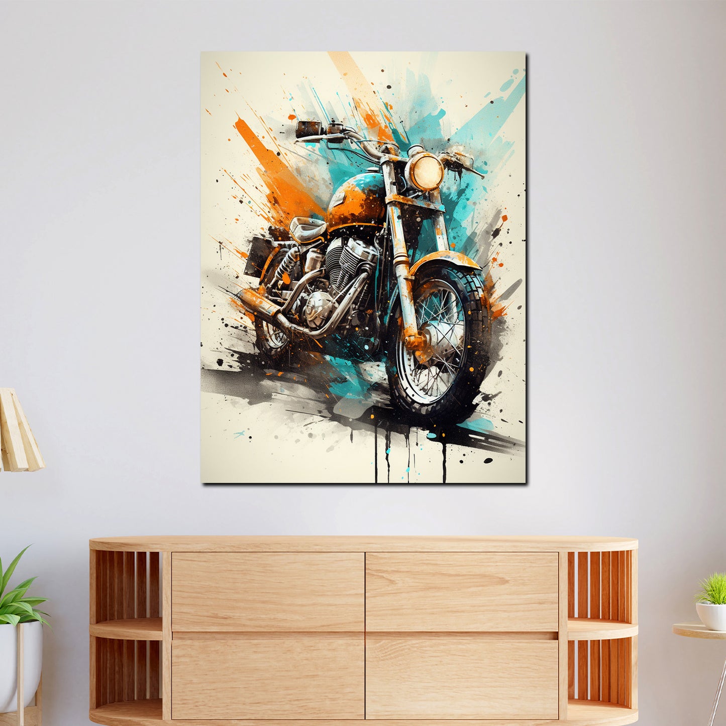 Wandbild Kunstwerk Pop Art Motorrad Colour Splash