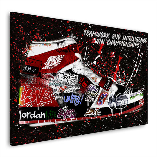 Wandbild Kunstwerk Pop Art Sneaker mit Zitat und Motivation Basketball Sport