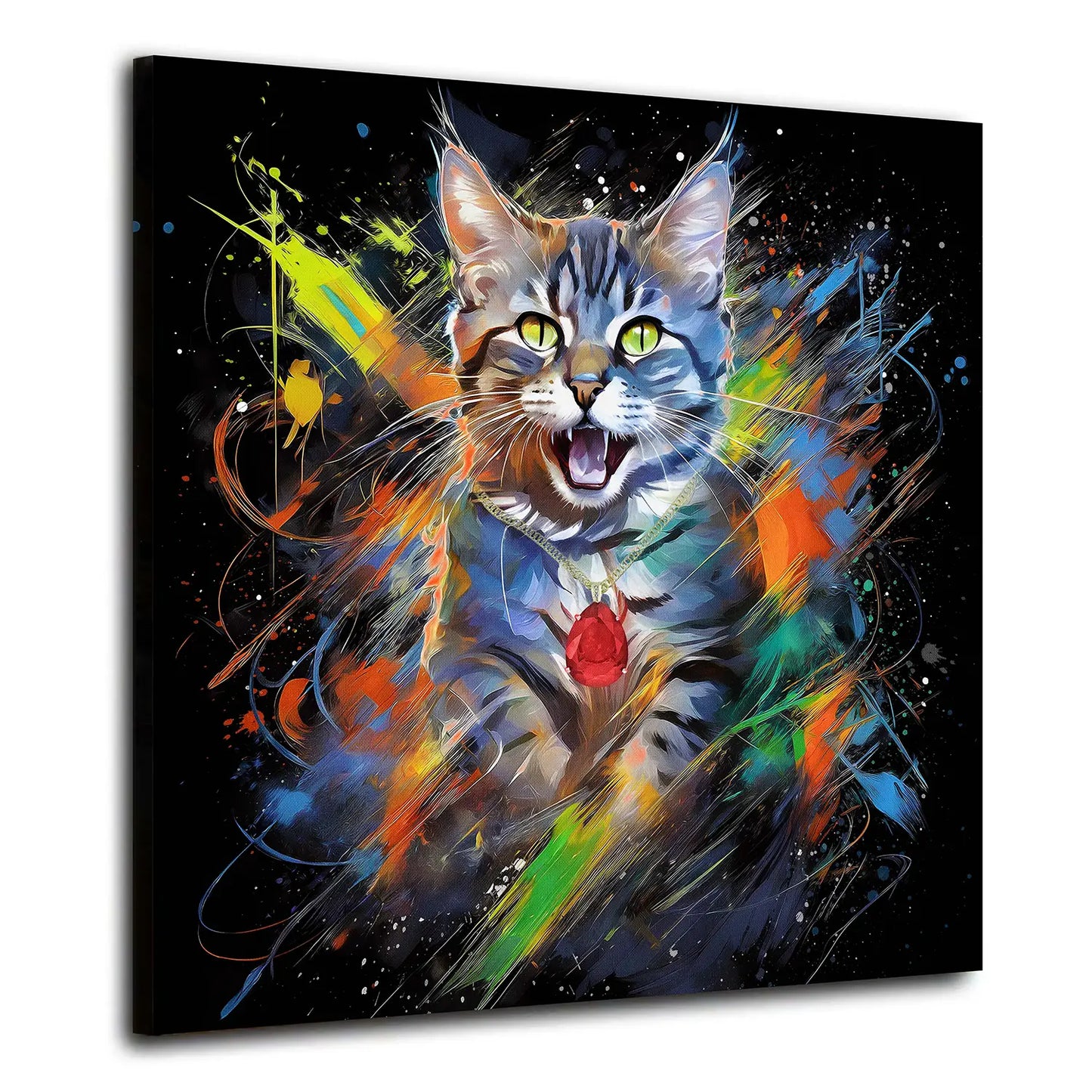 Wandbild Kunstwerk Pop Art Splash Katze farbig