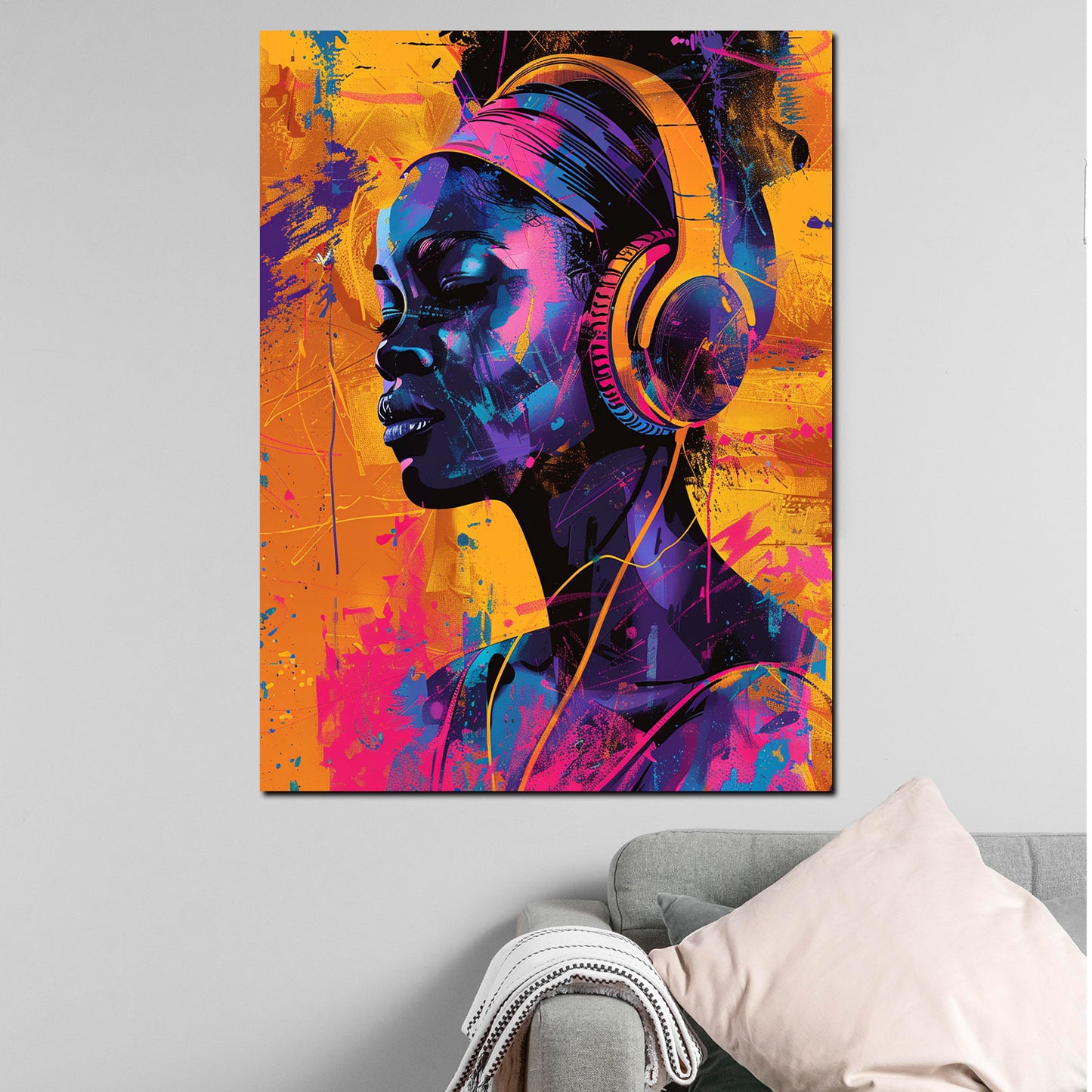 Wandbild Kunstwerk Pop Art afrikanische Frau mit leuchtenden Farben modern