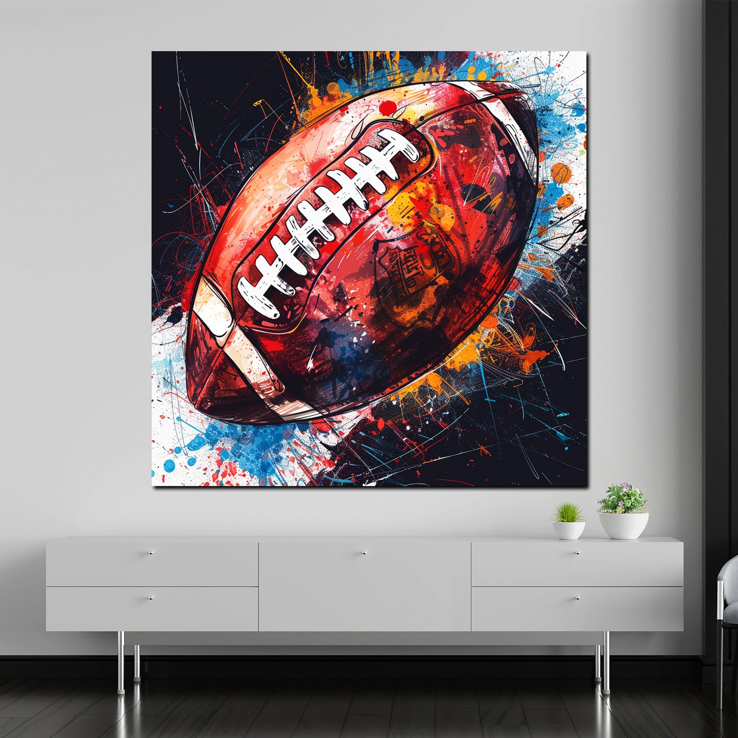 Wandbild Kunstwerk Rugby Ball Football abstrakt