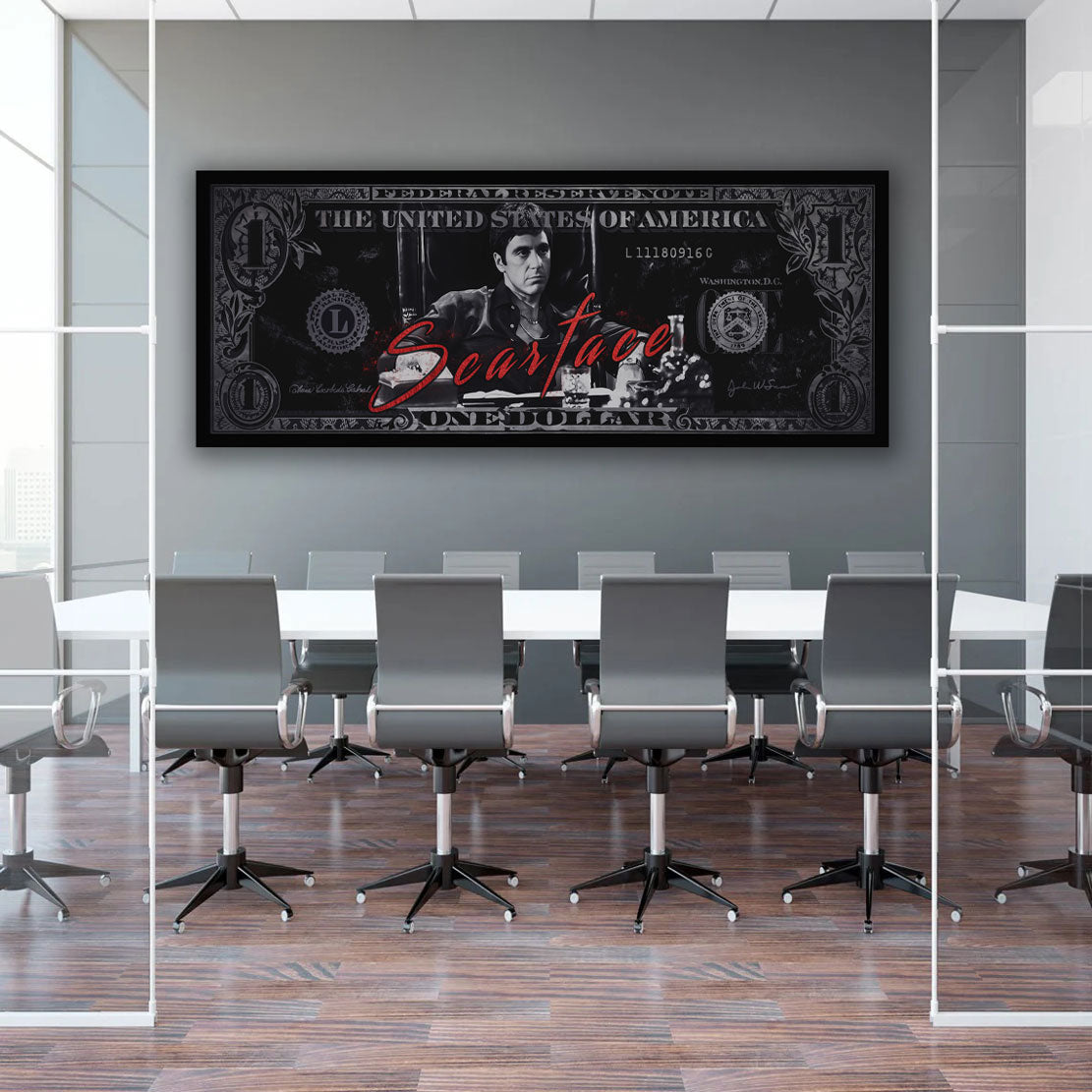 Wandbild Kunstwerk Scarface Dollar Motivation und Geld