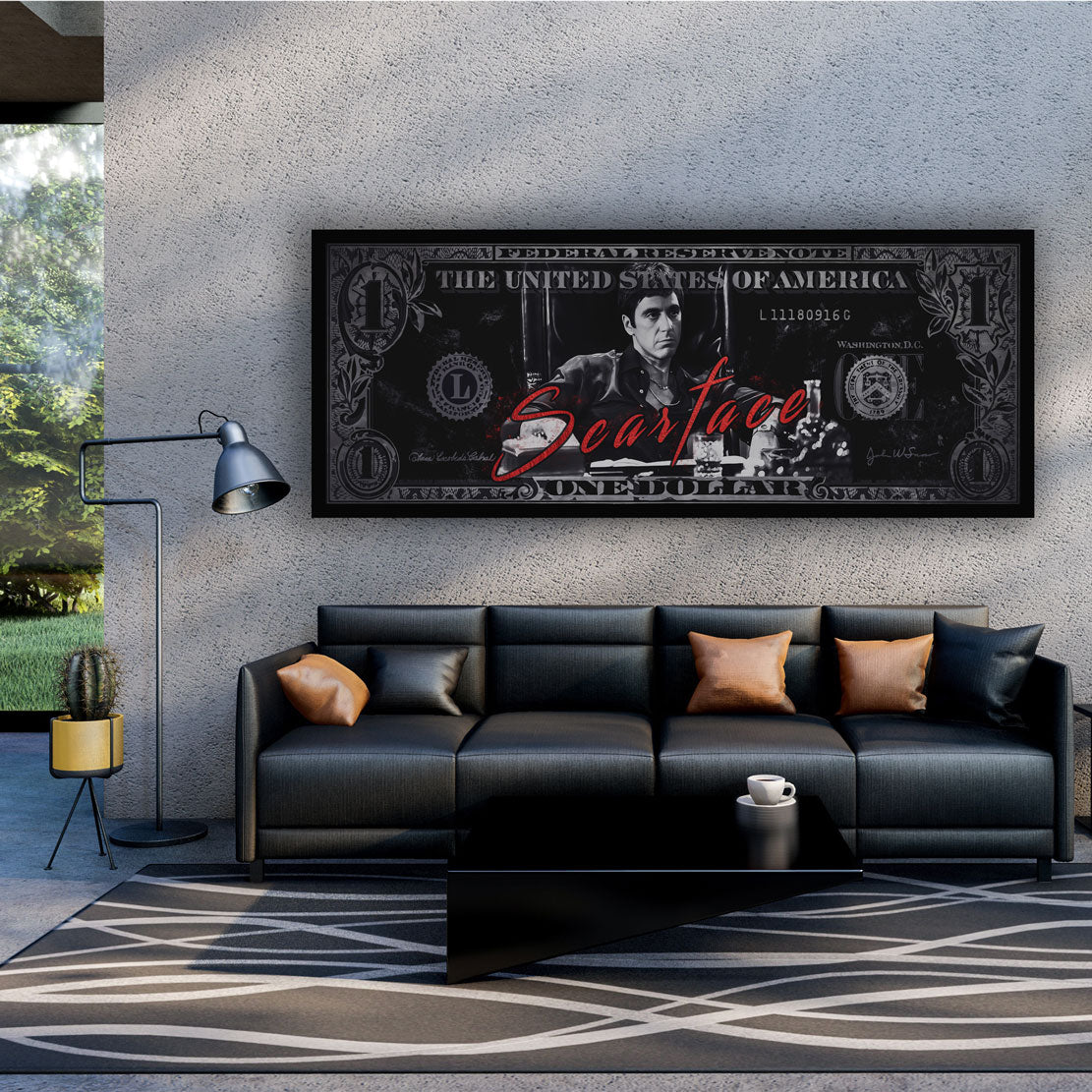 Wandbild Kunstwerk Scarface Dollar Motivation und Geld