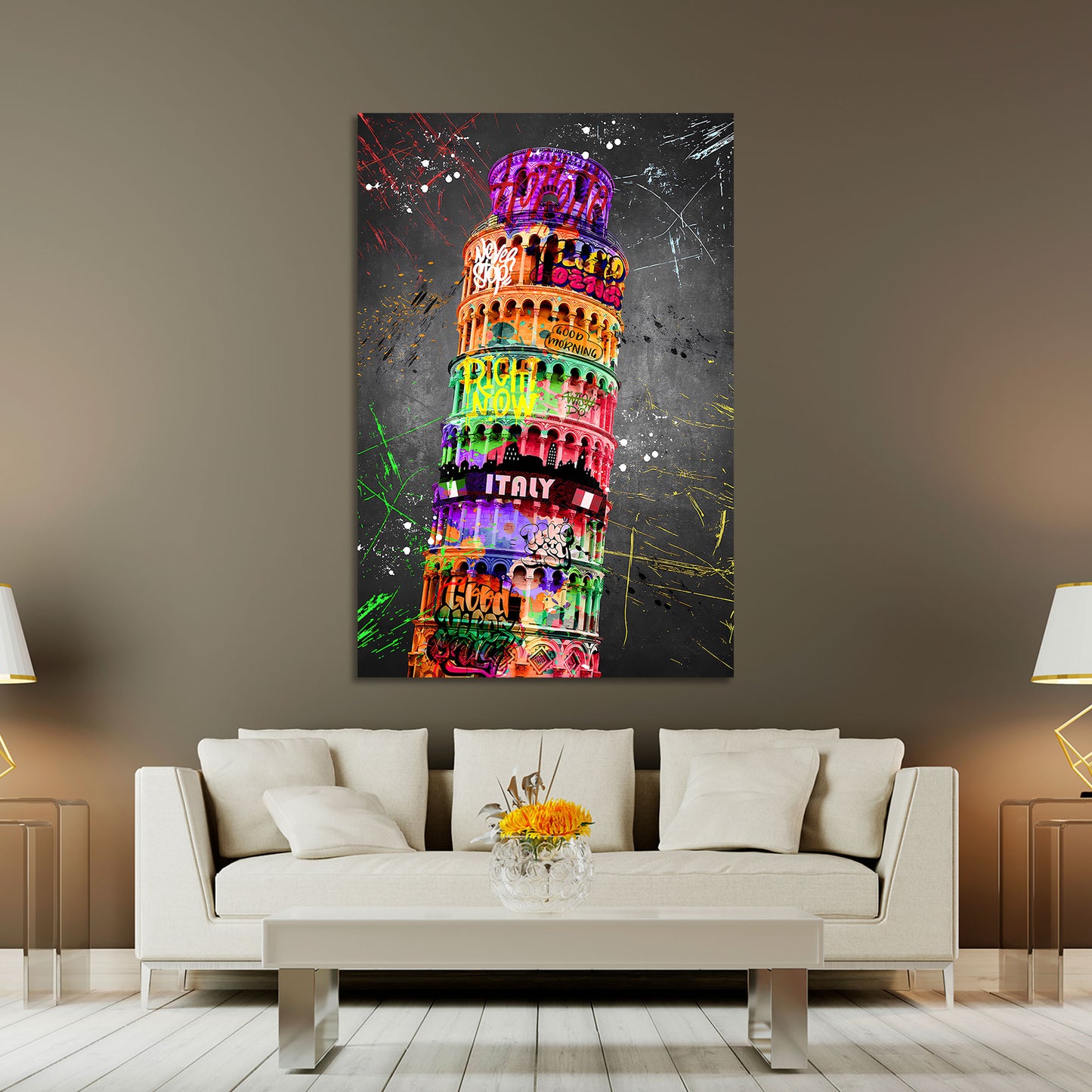 Wandbild Kunstwerk schiefer Turm von Pisa Graffiti Style Italien