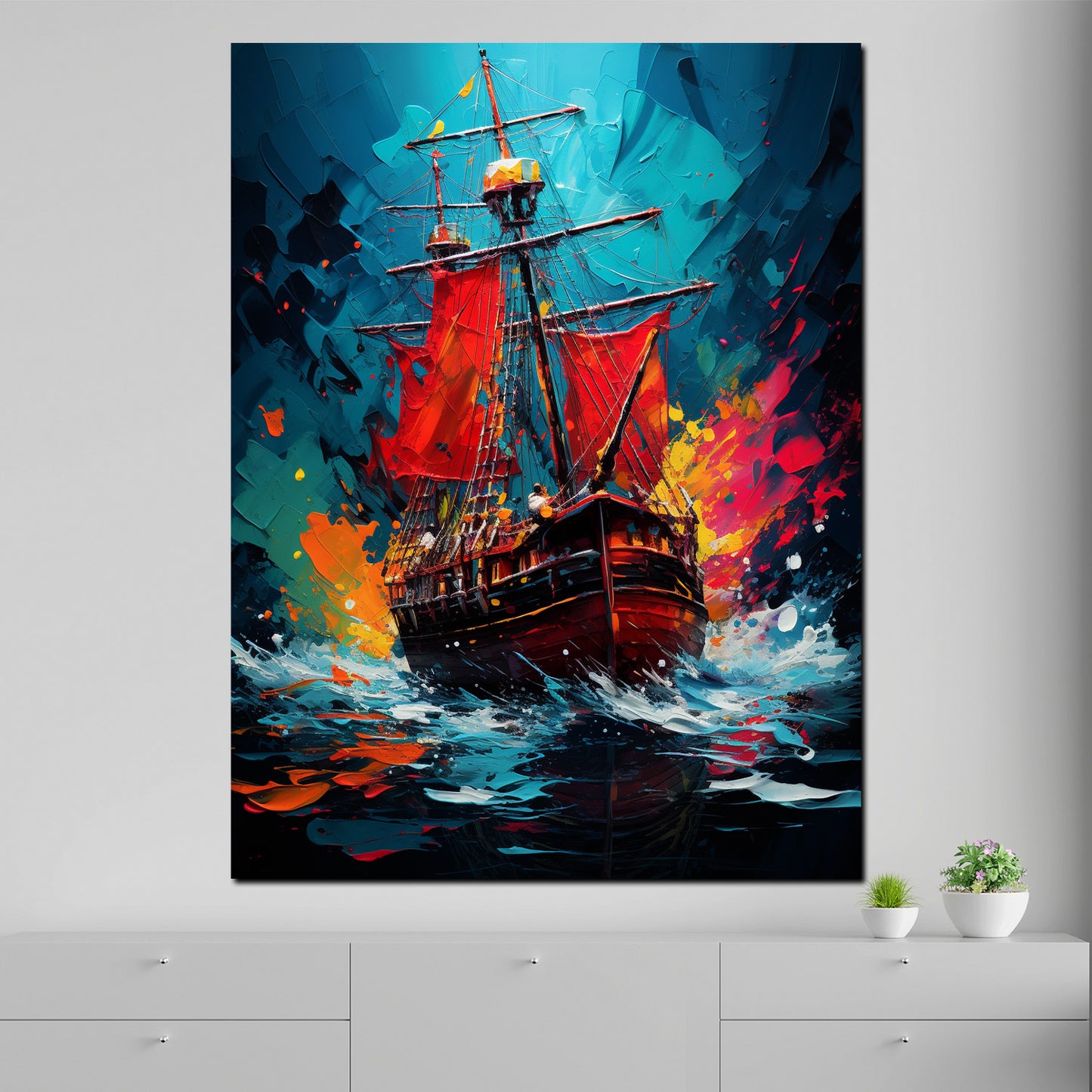 Wandbild Kunstwerk Segelschiff auf wilder hoher See