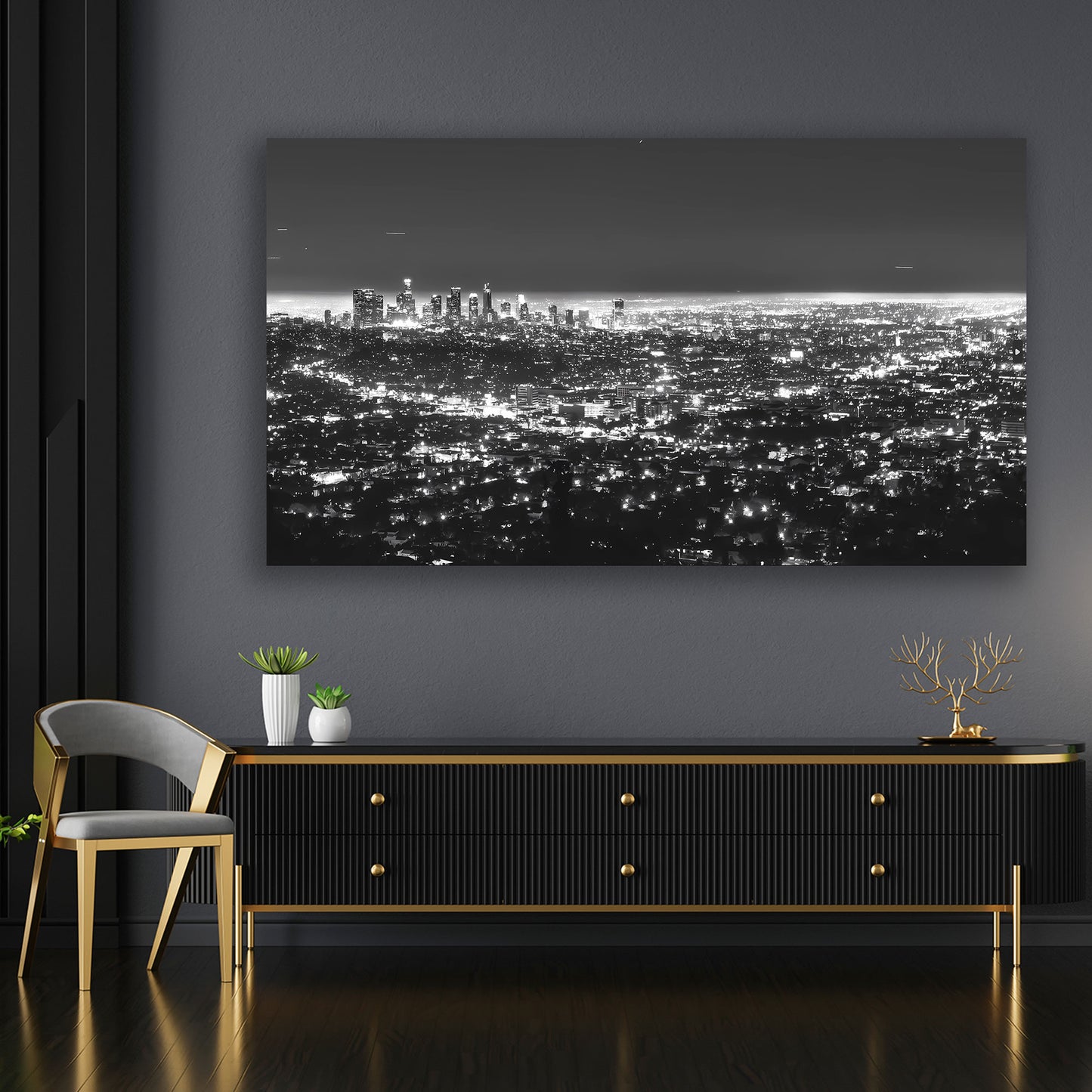 Wandbild Kunstwerk Skyline, Los Angeles USA, schwarz-weiß